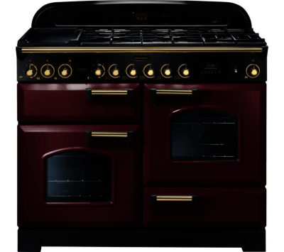 RANGEMASTER  Classic Deluxe 110 Dual Fuel Range Cooker - Cranberry & Brass
